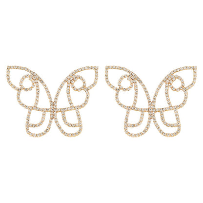 E1963 Minority Heavy Industry Light Luxury Romantic Butterfly Earrings Full of Diamond Personality Internet Celebrities Symmetrical Creative Earrings
