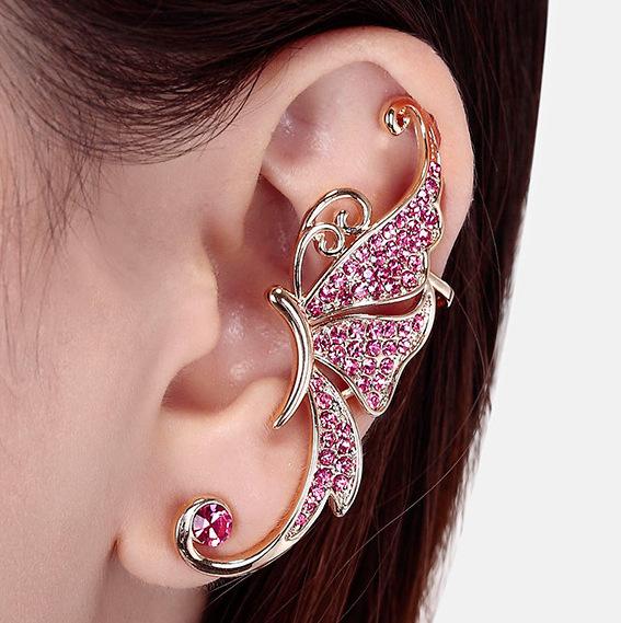 Fashion Exaggerated Diamond Butterfly Earrings Elf Animal Ear Clips No Pierced Ear Hanging Jewelry