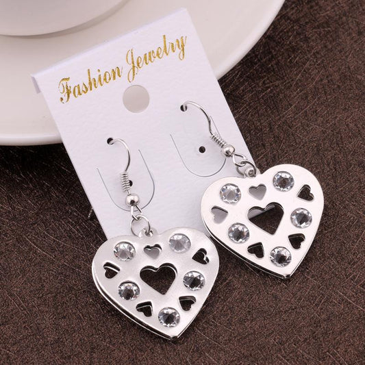 Cute shining heart hollow heart-shaped diamond earrings temperament super flash rhinestone earrings direct supply