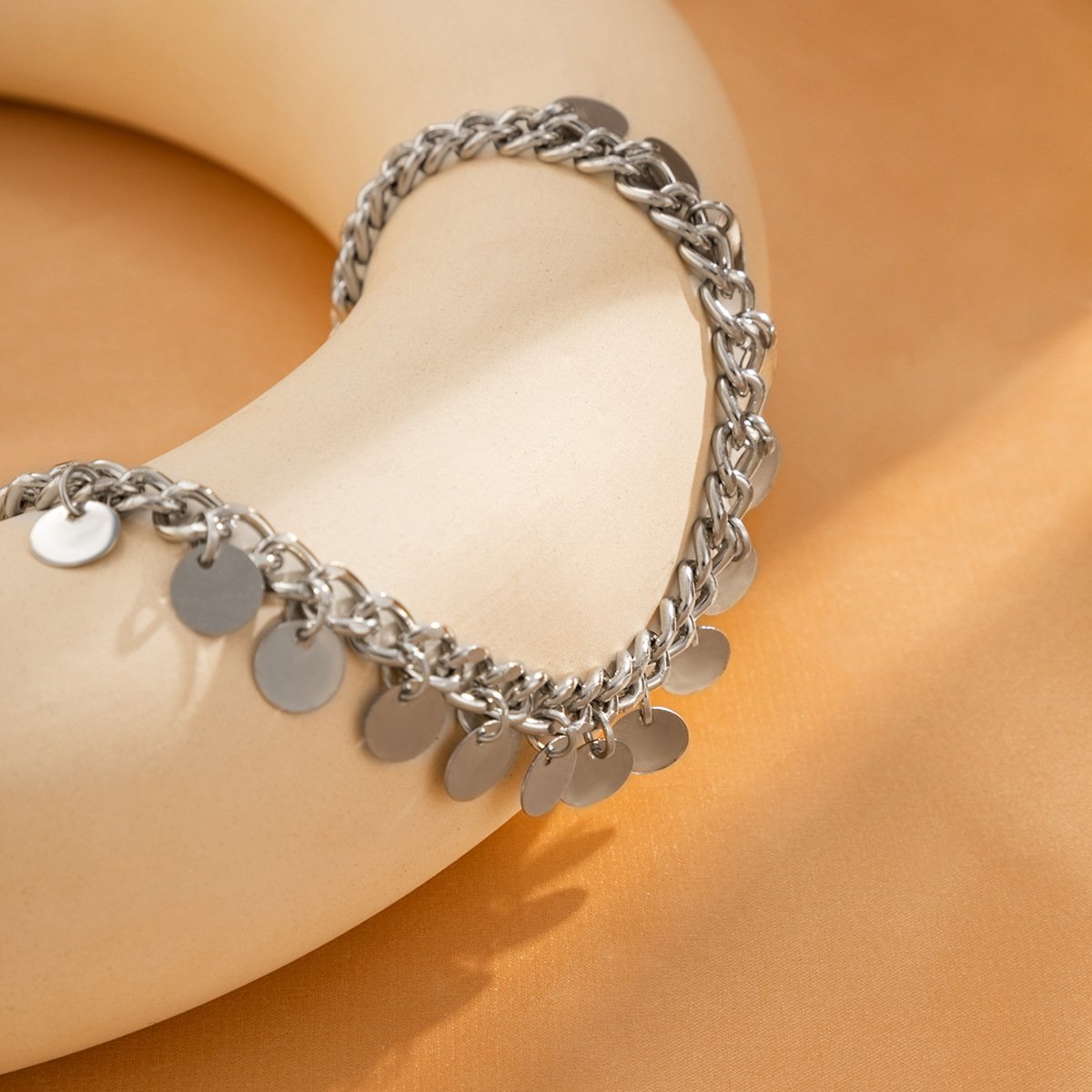 Jewelry Personality Punk Geometric Chain Necklace Simple Metal Sequin Tassel Clavicle Necklace Female