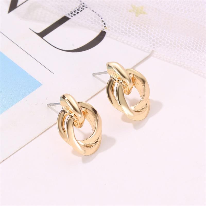 Earrings ins Hong Kong texture double-layer metal winding earrings temperament circle knotted earrings female