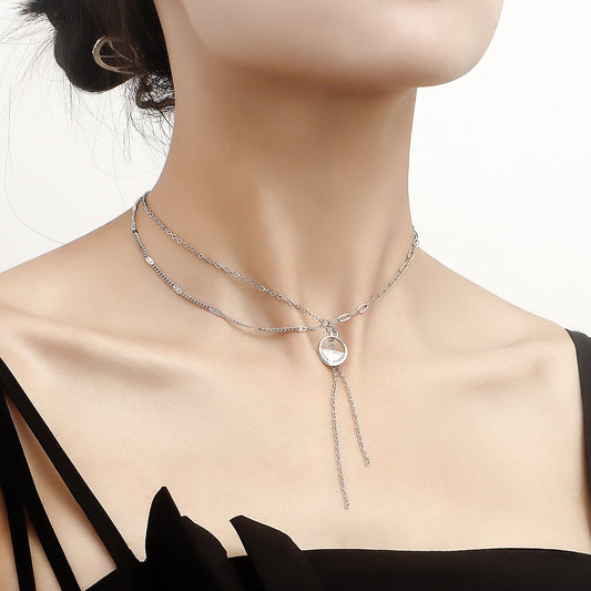 Jewelry crystal circle double stacked clavicle chain light luxury versatile high-end pendant necklace