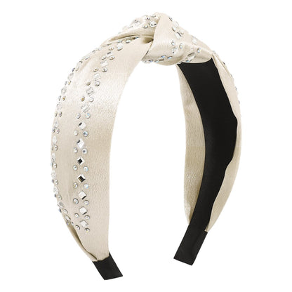 F5167 Jewelry fabric knotted wide-brimmed personalized fashion headband light luxury rhinestone retro headband female