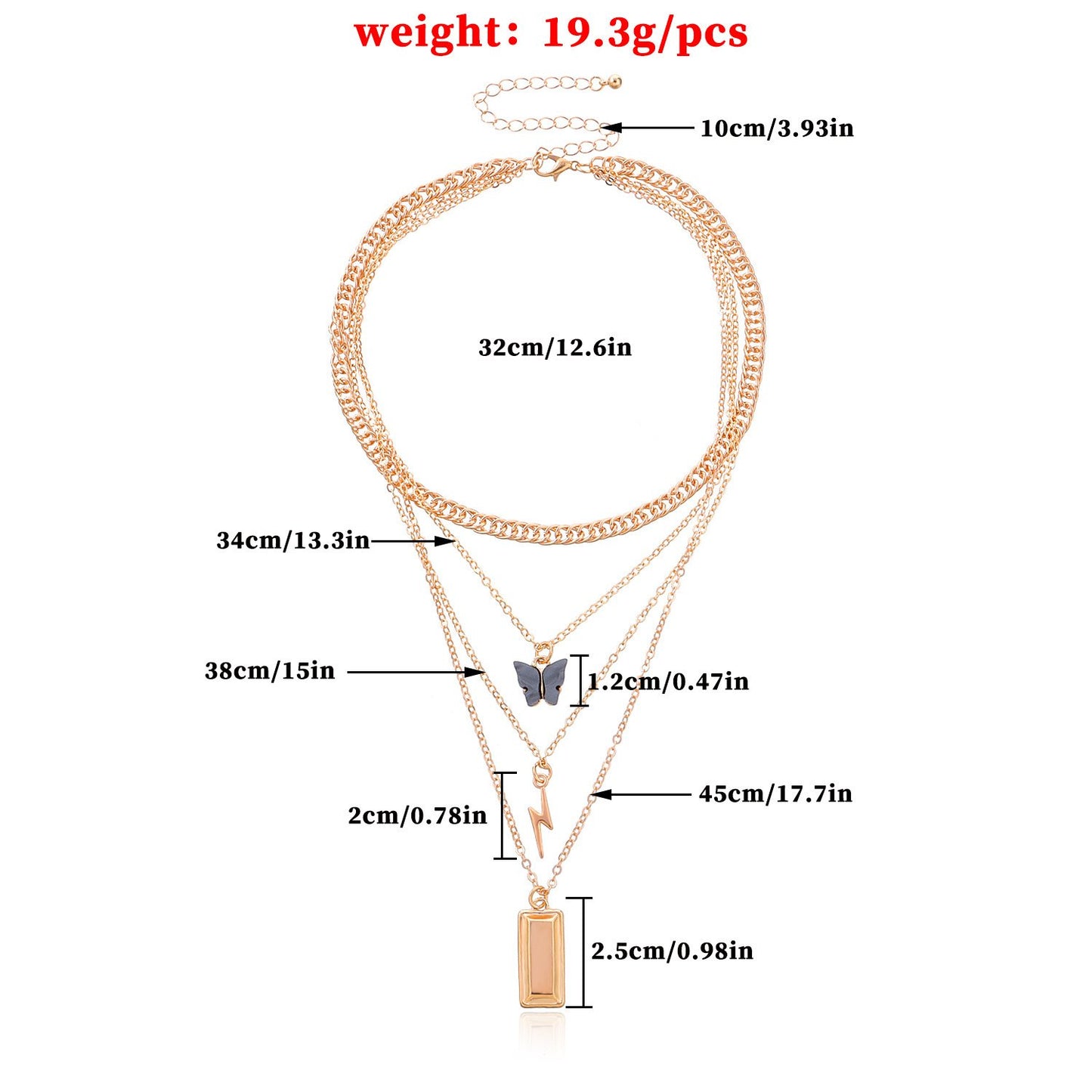 Jewelry Butterfly Lightning Nugget Pendant Retro Fashion Multilayer Alloy Short Necklace Women