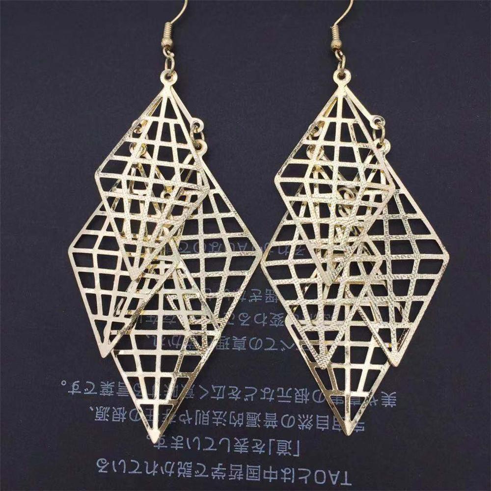 Hollow Diamond Shape Rhombus Earrings OL Versatile Ladies Earrings Fashion Jewelry