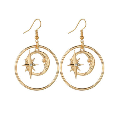 Vintage Alloy Star Moon Earrings Fashion Round Earrings Women Accessories