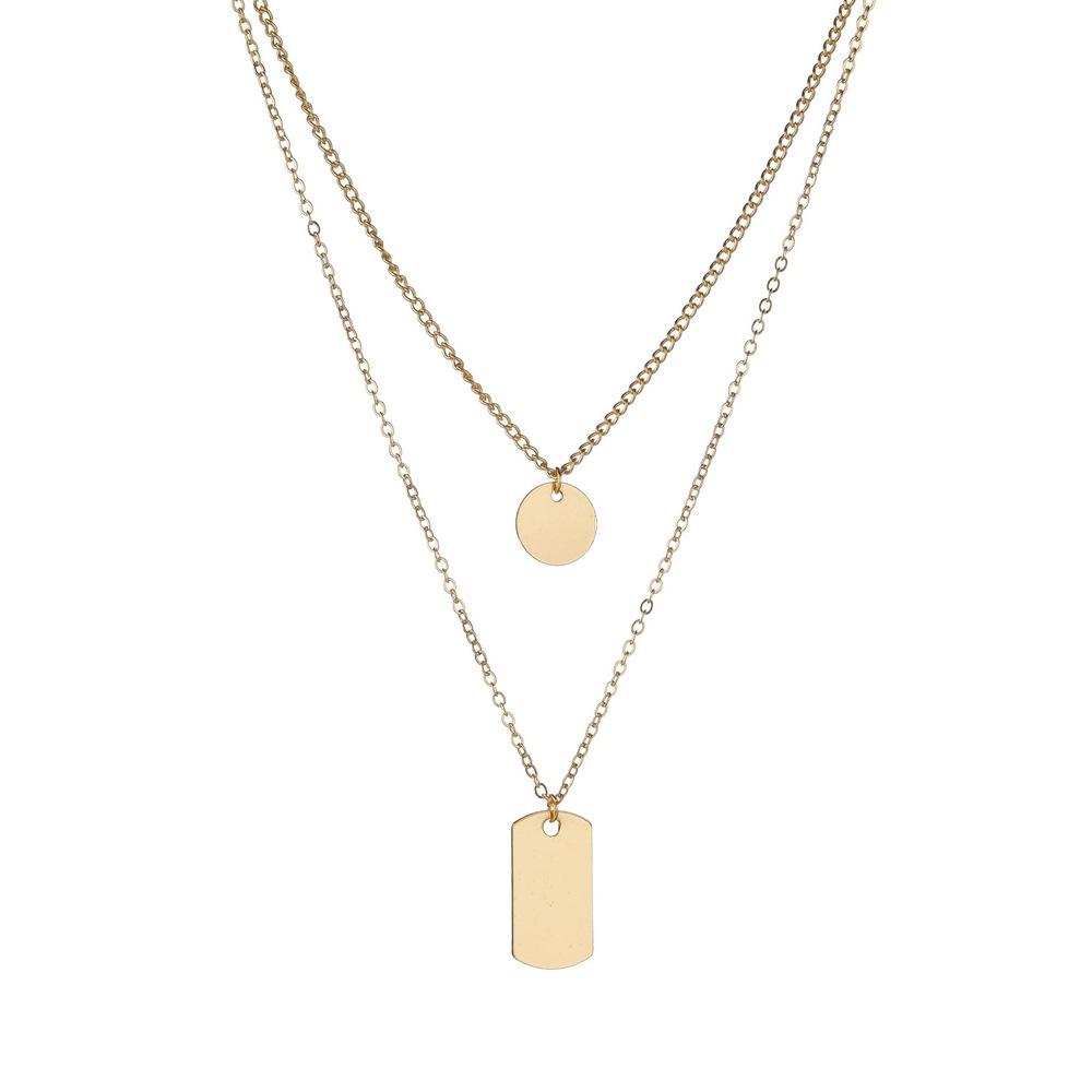 Fashion Geometric Pendant Necklace Simple Square Round Multilayer Necklace Accessories