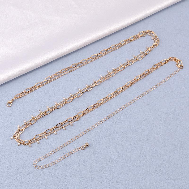 Jewelry small fragrance temperament imitation pearl waist chain retro multi-layer chain geometric body chain