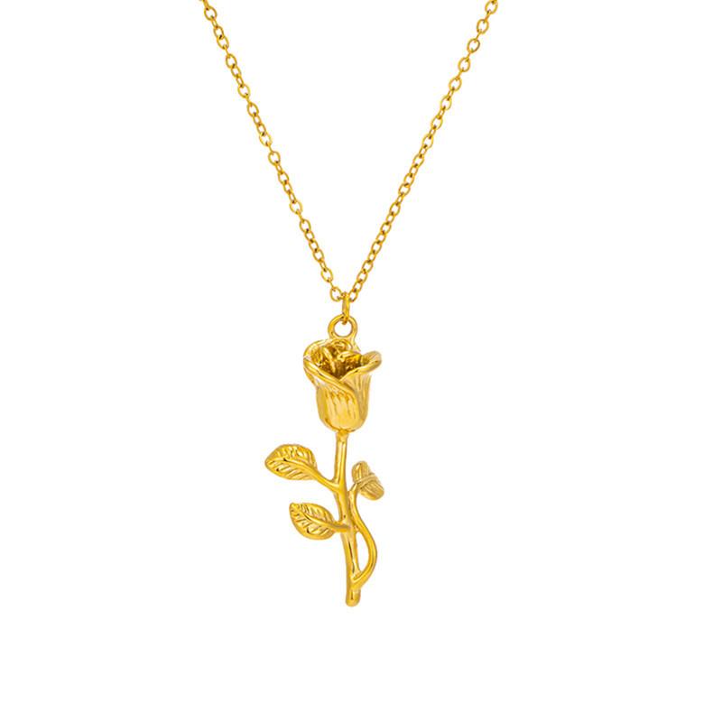 INS fashion furnace vacuum-plated 18K gold titanium steel three-dimensional rose necklace female Mother's Day gift