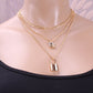 Mix and match geometric multi-layer jewelry square brand black diamond pendant snake bone chain temperament lock necklace