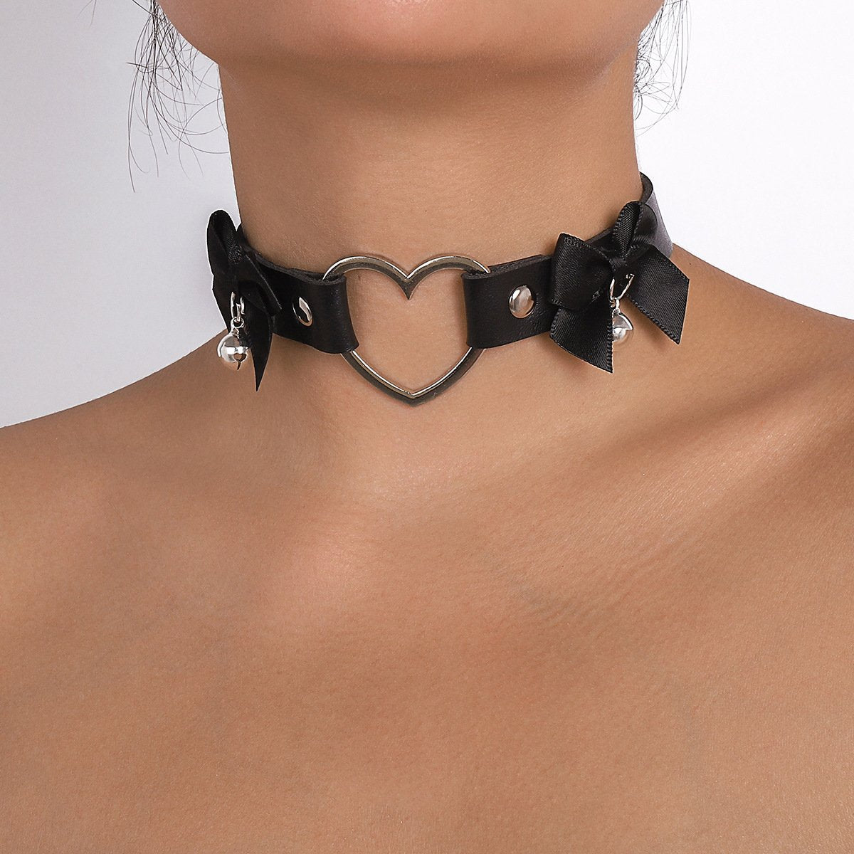 1379 Harajuku geometric love collar leather bow bell necklace personalized choker necklace