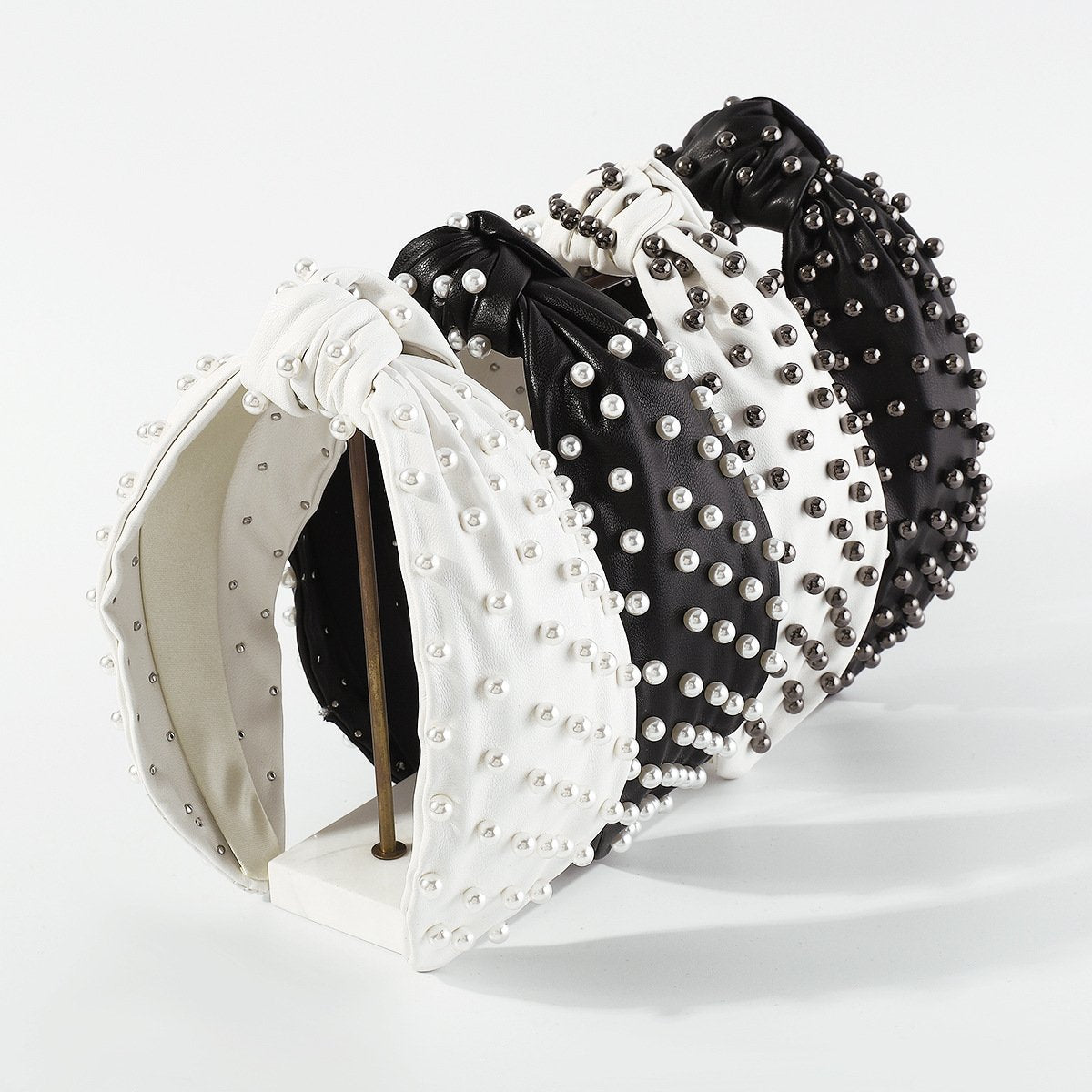F494 fashion knotted leather beaded hair hoop female CCB personality wide-brimmed sweet going out pressing hair hoop