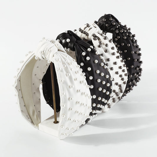 F494 fashion knotted leather beaded hair hoop female CCB personality wide-brimmed sweet going out pressing hair hoop