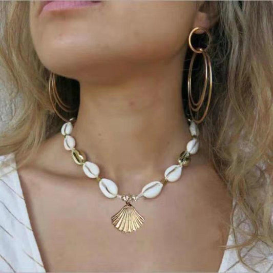 Jewelry Fashion Trendy Beach Necklace Seashell Alloy Scallop Pendant Necklace