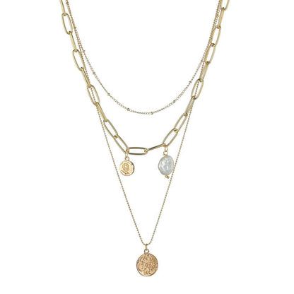 Fashion Simple Alloy Shaped Pearl Pendant Necklace Multilayer Chain Necklace Accessories