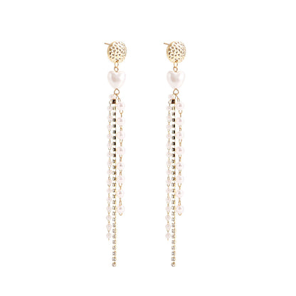 Jewelry long tassel imitation pearl claw diamond chain earrings female ins beaded earrings high-end niche