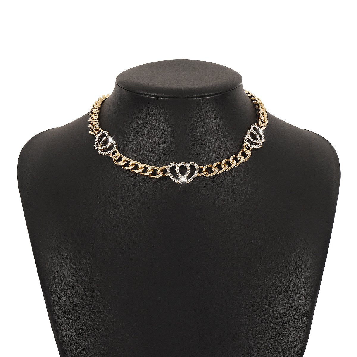 N1427 Double Love Geometric Necklace Micro-inlaid Niche Exaggerated Chain Necklace French Vintage Necklace Female