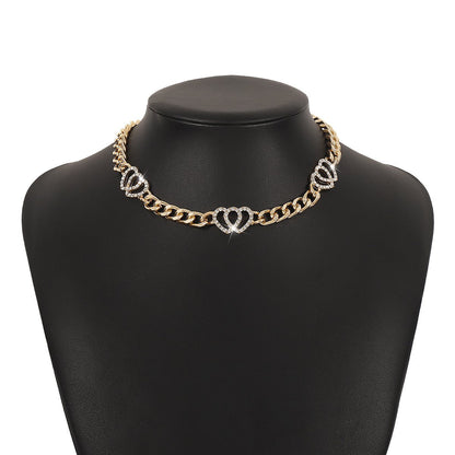 N1427 Double Love Geometric Necklace Micro-inlaid Niche Exaggerated Chain Necklace French Vintage Necklace Female