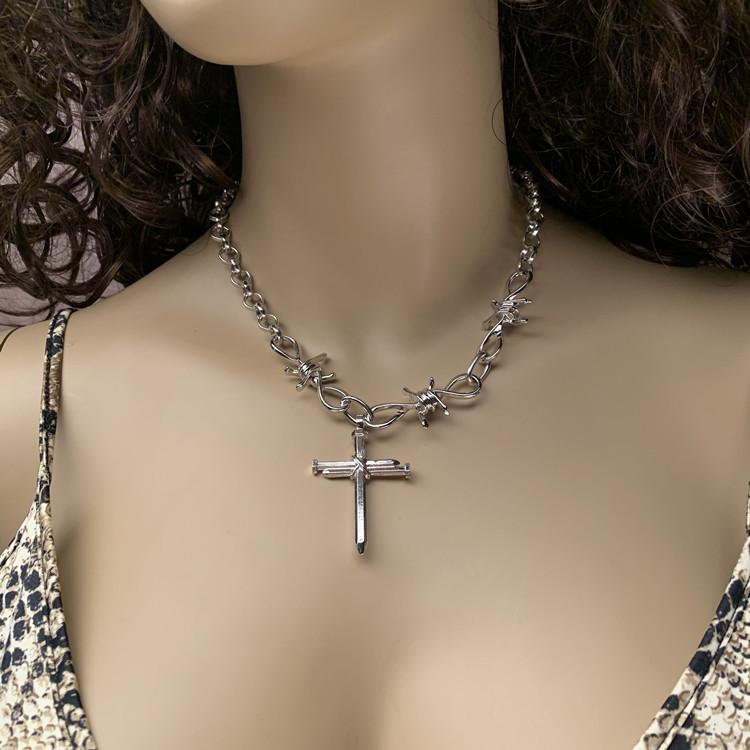 Necklace jewelry punk cold thorn steel nail single layer clavicle chain hipster night lock necklace