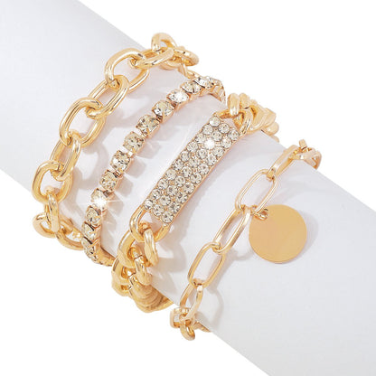 B1898 Punk Hip Hop Exaggerated Chain Bracelet Alloy Rhinestone Chain Disc Retro Personality Jewelry