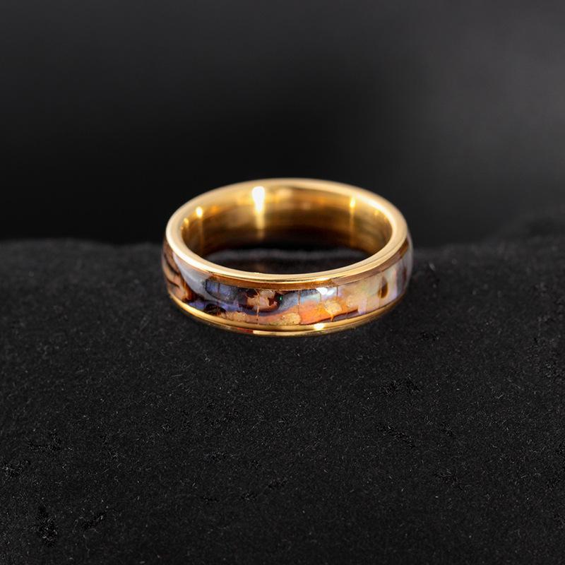 Fashion Stainless Steel Inlaid Colorful Shell Ring Popular Titanium Steel Ring Jewelry