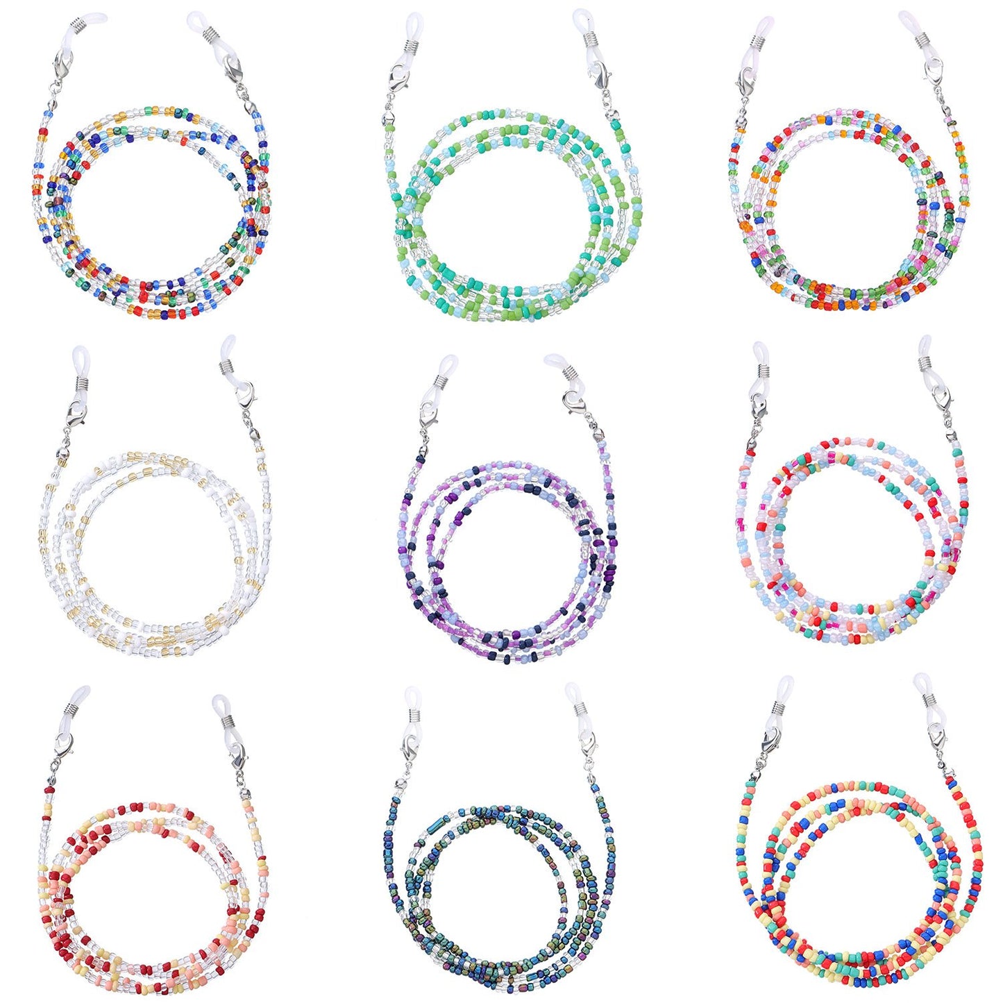 Jewelry Fashion Color Rice Beads Glasses Chain Simple Versatile Accessories 9-Piece Set