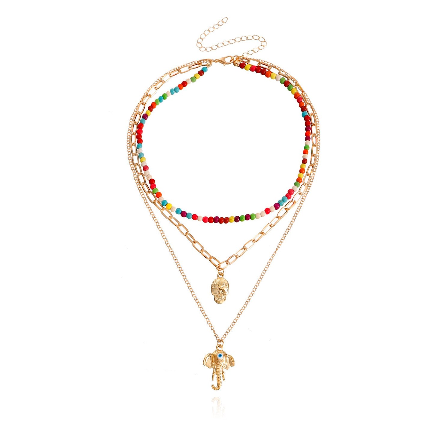 Jewelry trend multi-element color turquoise elephant nose pendant necklace female ins skull necklace
