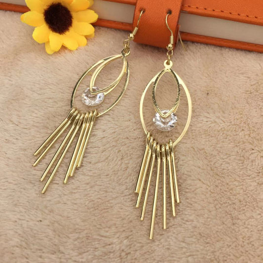 Metal Tassel Strip Imitation Zircon Earrings Ladies Indian Ethnic Fashion Jewelry