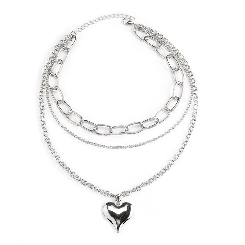 in Peach Heart Necklace Retro Heart Pendant Stacked Design Sense of Clavicle Chain Coat Sweater Chain