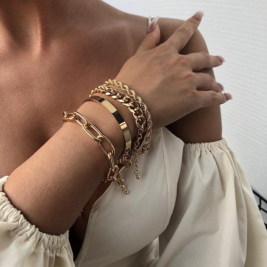 B1136 Exaggerated Alloy Thick Chain Multilayer Bracelet Women's Fashion Gold Bracelet Bracelet