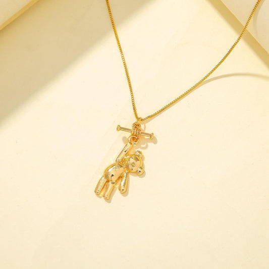 Dongdaemun personality cute weightlifting bear pendant collarbone chain ins simple short fashion animal necklace