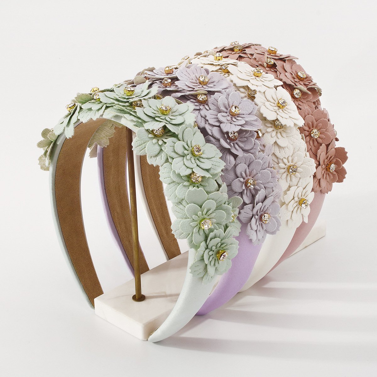 F4763 Jewelry Candy Color Sweet Leather Flower Rhinestone Headband Wide Brim Fashion Mori Headband