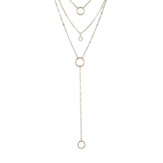 Fashion Simple Round Iron Ring Drill Pendant Necklace Multilayer Chain Necklace Clavicle Chain Accessories