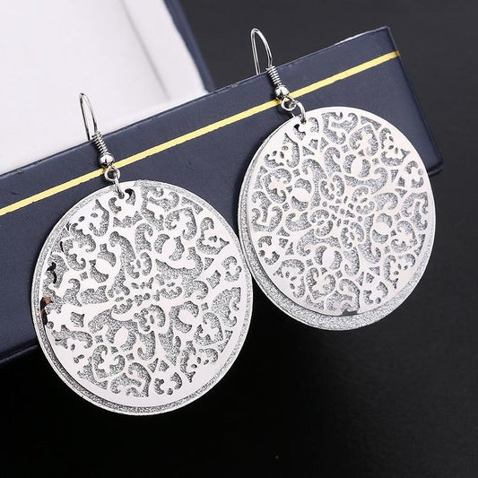 Palace exaggerated retro hollow flower earrings disc swing frosted star earrings of the same style