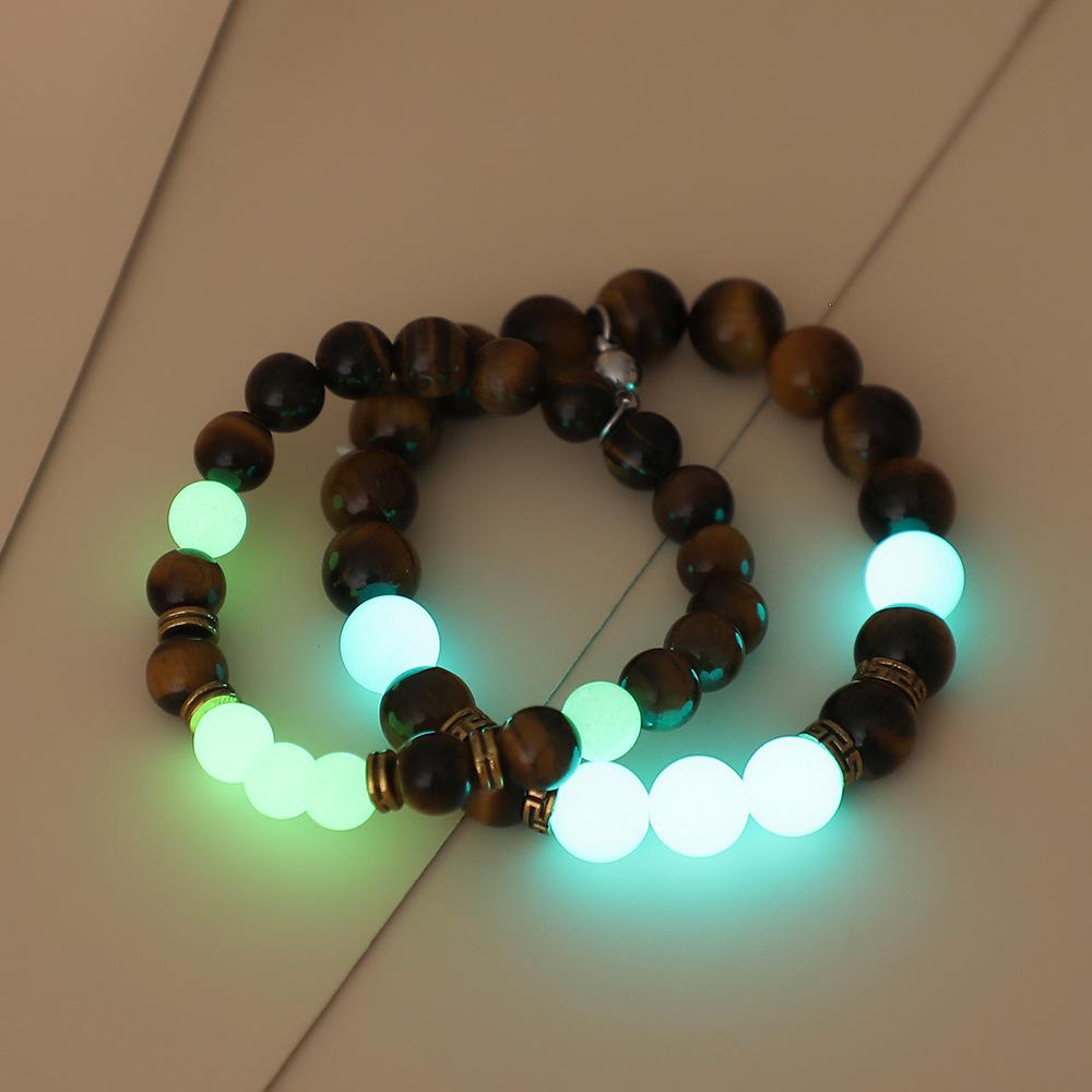 Trendy retro fashion couple suit luminous bracelet amber amber eye stone beaded magnet hand jewelry