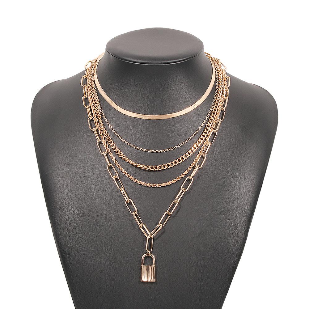 N915 Fashion Chain Necklace Personality Exaggerated Net Red Lock Pendant Necklace Street Shoot Punk Necklace Female