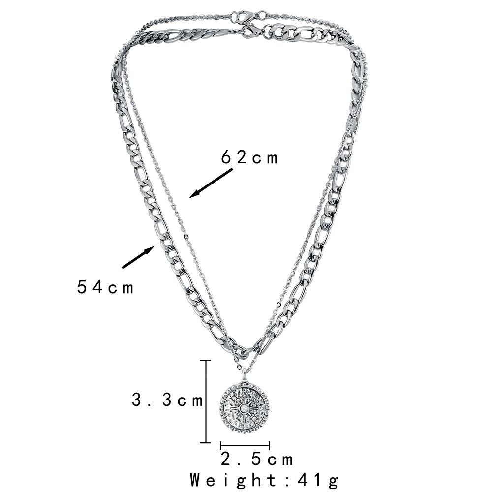 Trendy Men's Personality High Sense Simple Fashion Double Sun Hammer Pattern Coin Pendant Necklace Necklace