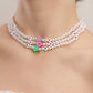 Jewelry ins soft pottery flower color love imitation pearl necklace female niche design light luxury