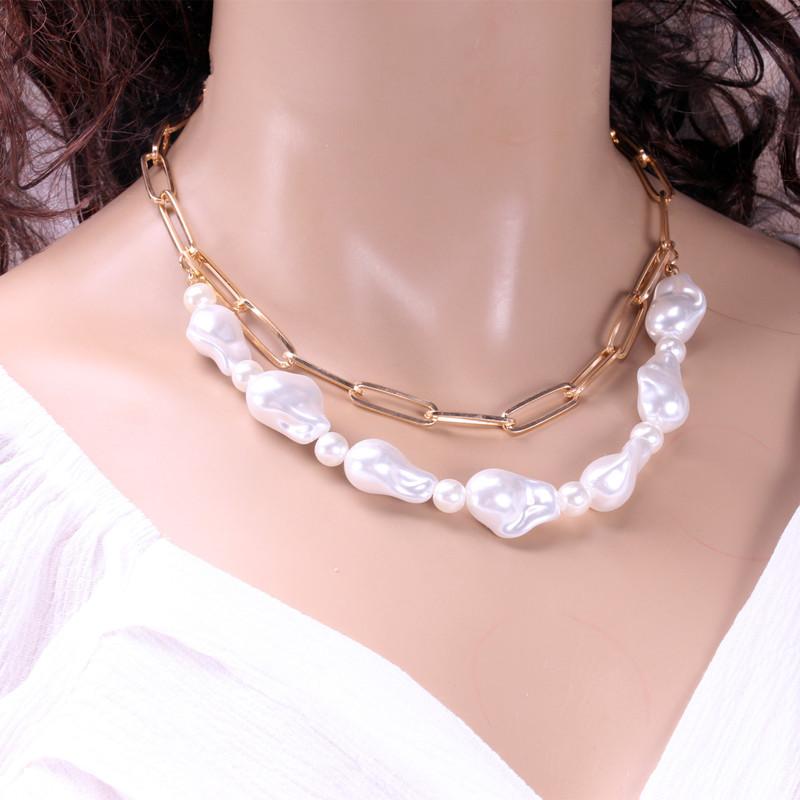 Temperament Baroque Imitation Pearl Multilayer Necklace Double Versatile Chain Beaded Necklace Women's Jewelry