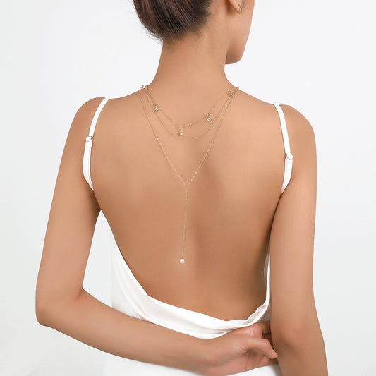N1322 Simple and fresh long Y-shaped necklace imitation pearl rhinestone star multi-layer back decoration niche commuter necklace