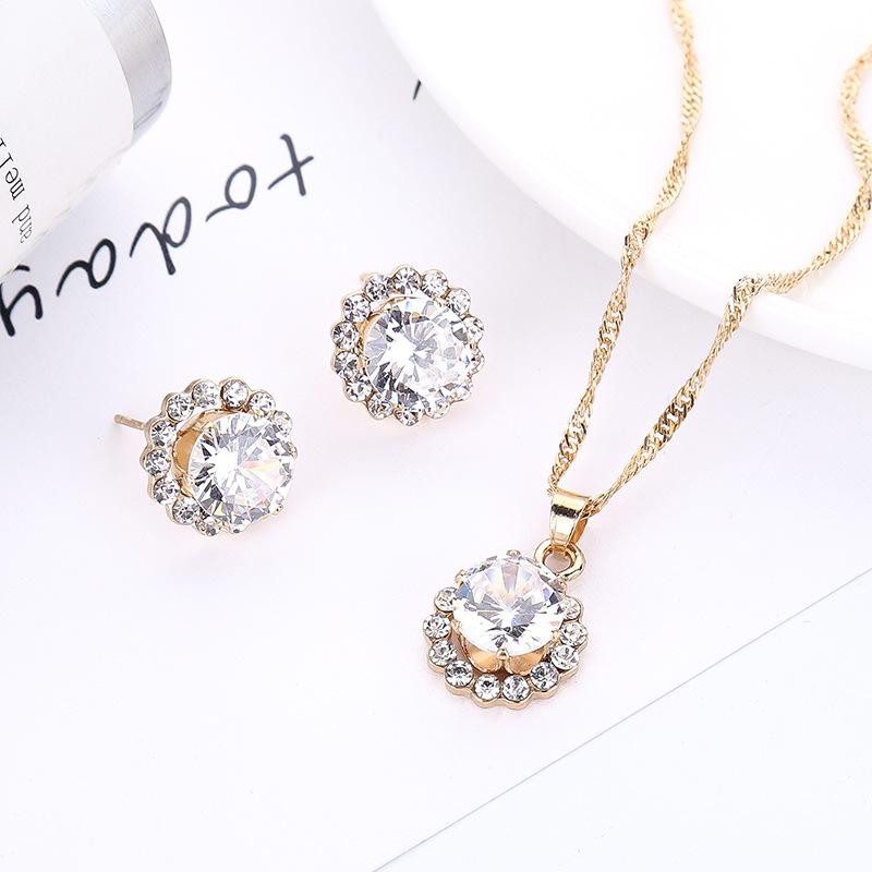 Autumn and Winter Bridal Jewelry Set Gemstone Diamond Necklace Two-piece Set Jewelry