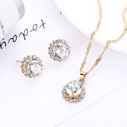 Autumn and Winter Bridal Jewelry Set Gemstone Diamond Necklace Two-piece Set Jewelry