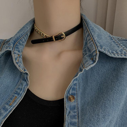 Dongdaemun Fashion Leather Chain Necklace A Two-Wear Trendy Personality Necklace Personality Design Bracelet for Women