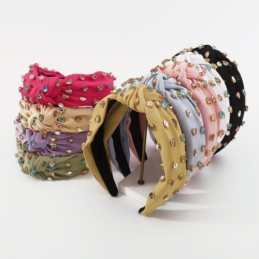 F221 wide-brimmed fabric headband fashion stained glass diamond knotted headband versatile hair accessories