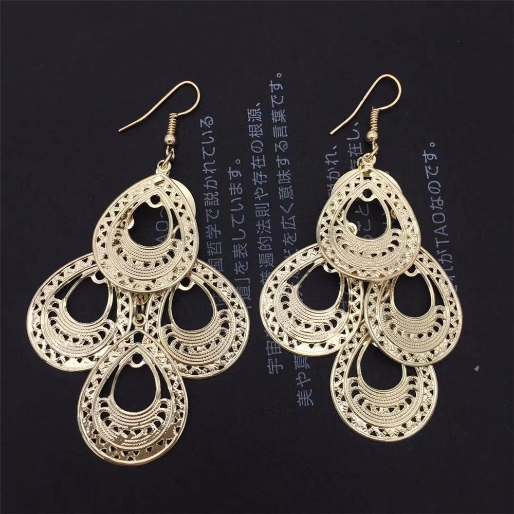 Four-leaf hollow big water drop earrings mixed batch Yunnan minority Dai earrings clothing accessories