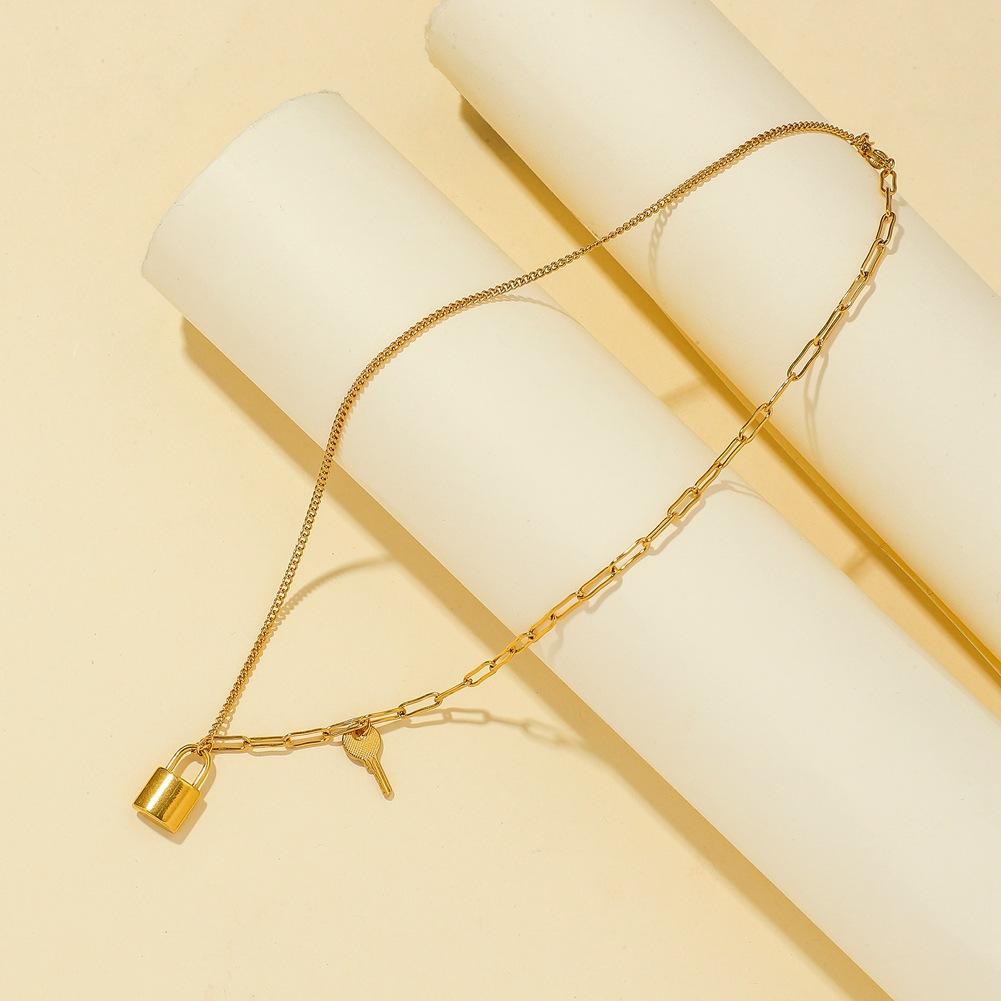 Titanium Steel Gold Plated Jewelry Personality Lock and Key Hip Hop Pendant Fashion Street Versatile Trend Necklace