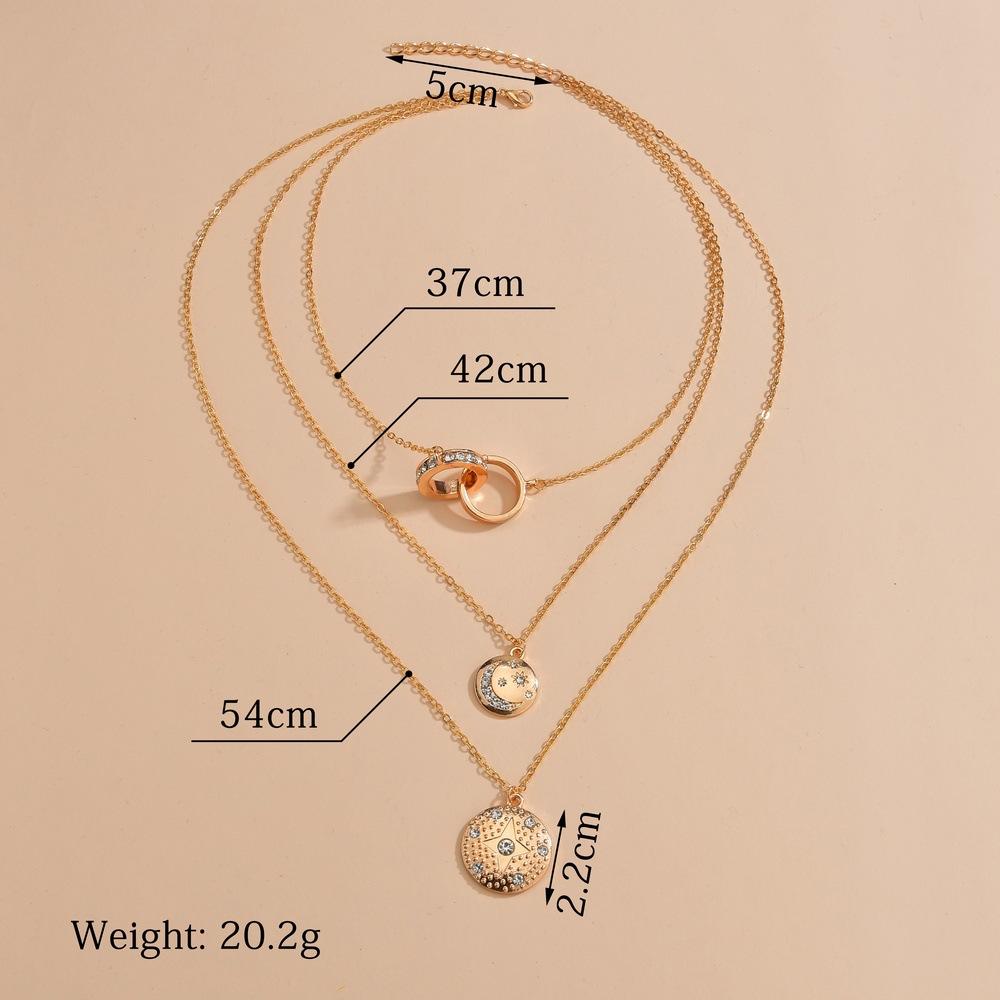 Fashion Alloy Rhinestone Star Moon Pendant Necklace Vintage Multilayer Necklace Accessories