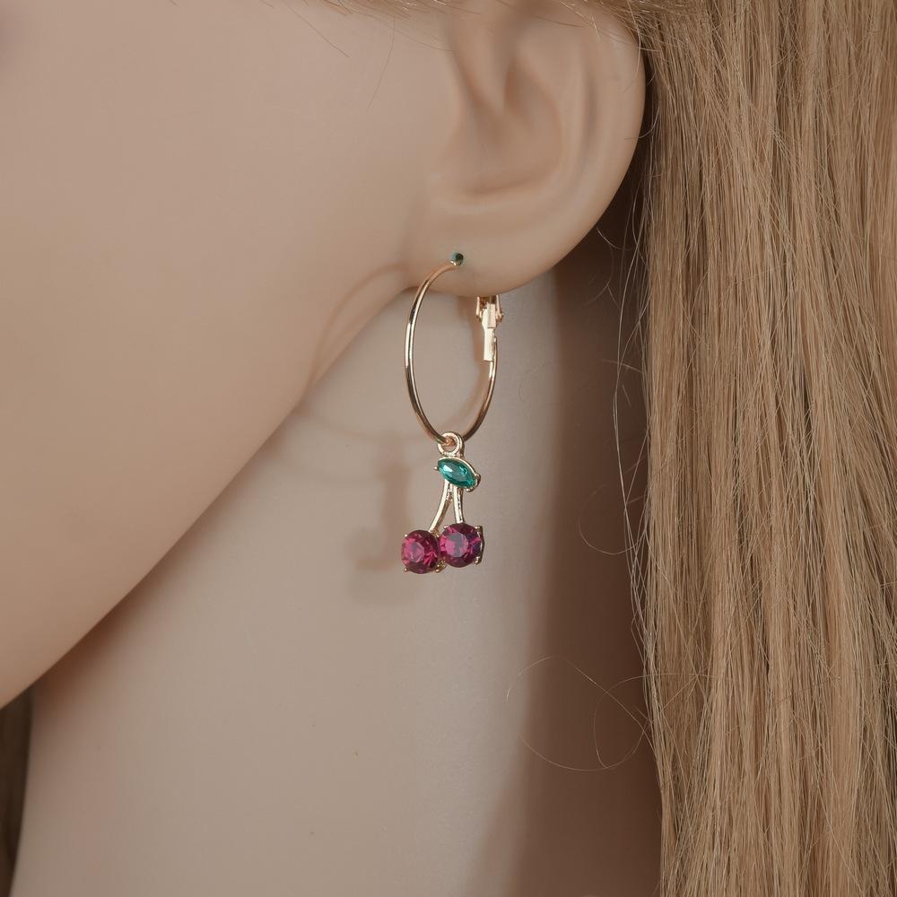 Fashion Cute Red Rhinestone Small Cherry Earrings Women Accessories