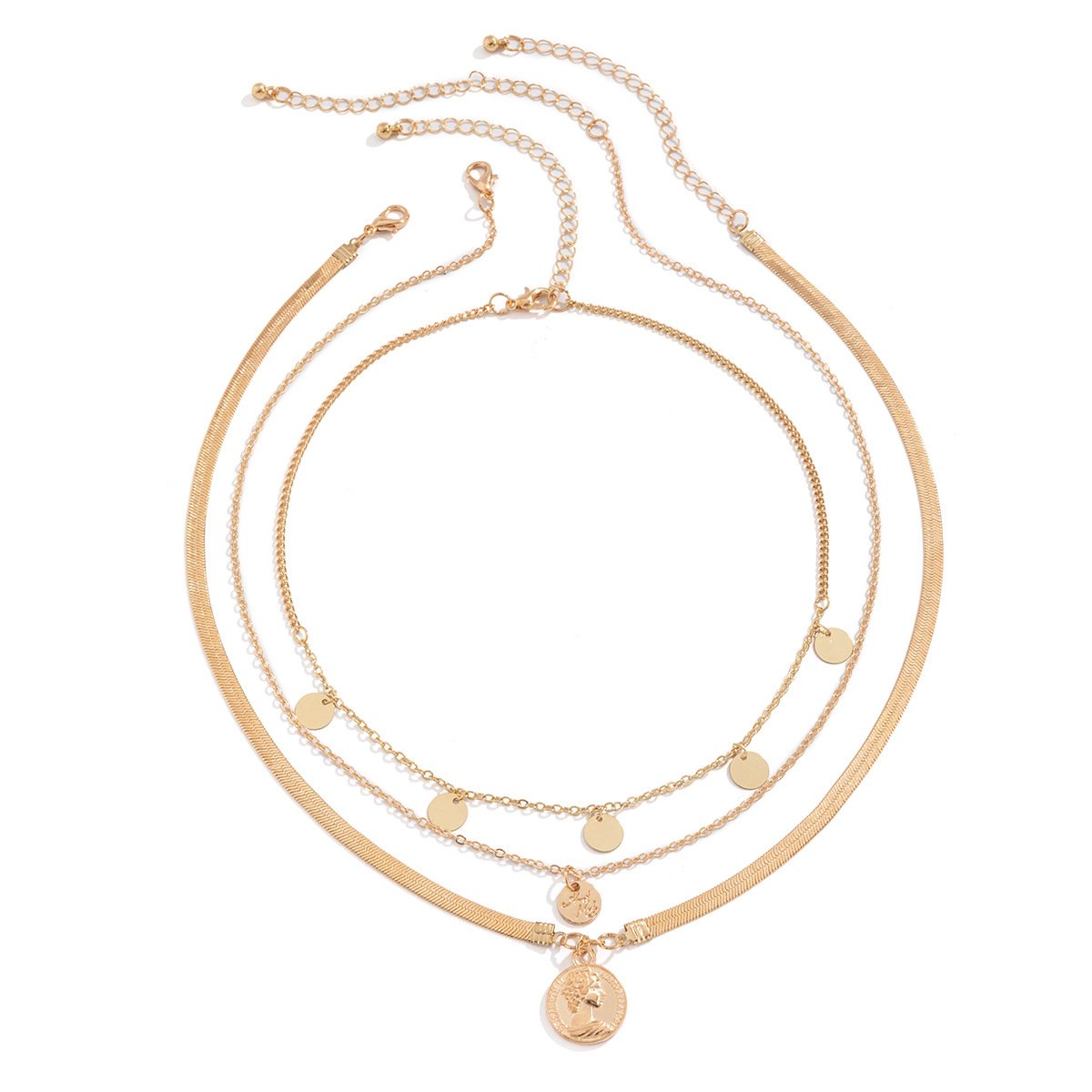 Jewelry Retro Metal Sequin Portrait Tag Necklace Hip Hop Simple Geometric Snake Bone Chain Necklace