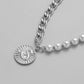 Punk Hip-hop Men's Stainless Steel Stitching Pearl Necklace Coin Snake Pendant Versatile Fashion Necklace